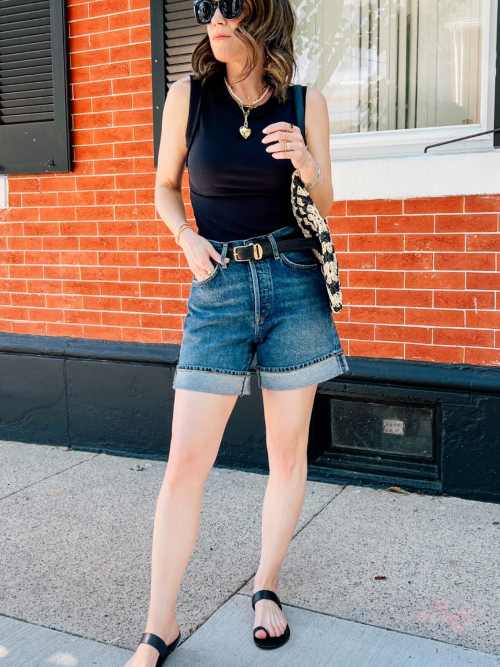 Agolde Classic Blue High-Rise Rolled Hem Jean Shorts